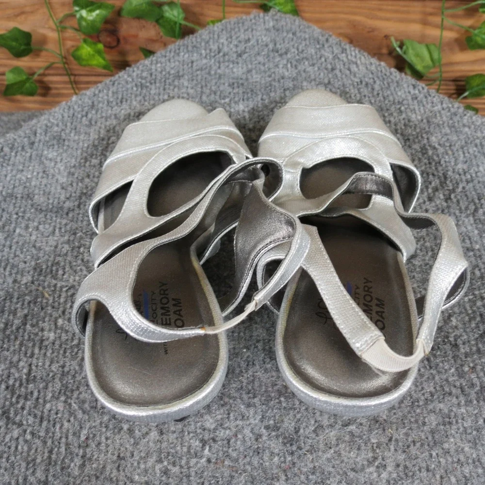 Life Stride Note‎ Velocity Women's 8 Silver Strappy Slingback Heel Sandals